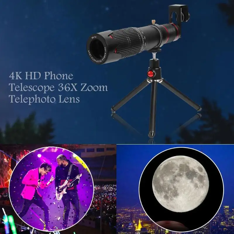 4K HD телефон телескоп 36X зум телефон телеобъектив w/штатив дистанционное управление Регулировка темного угла для Android iPhone планшеты