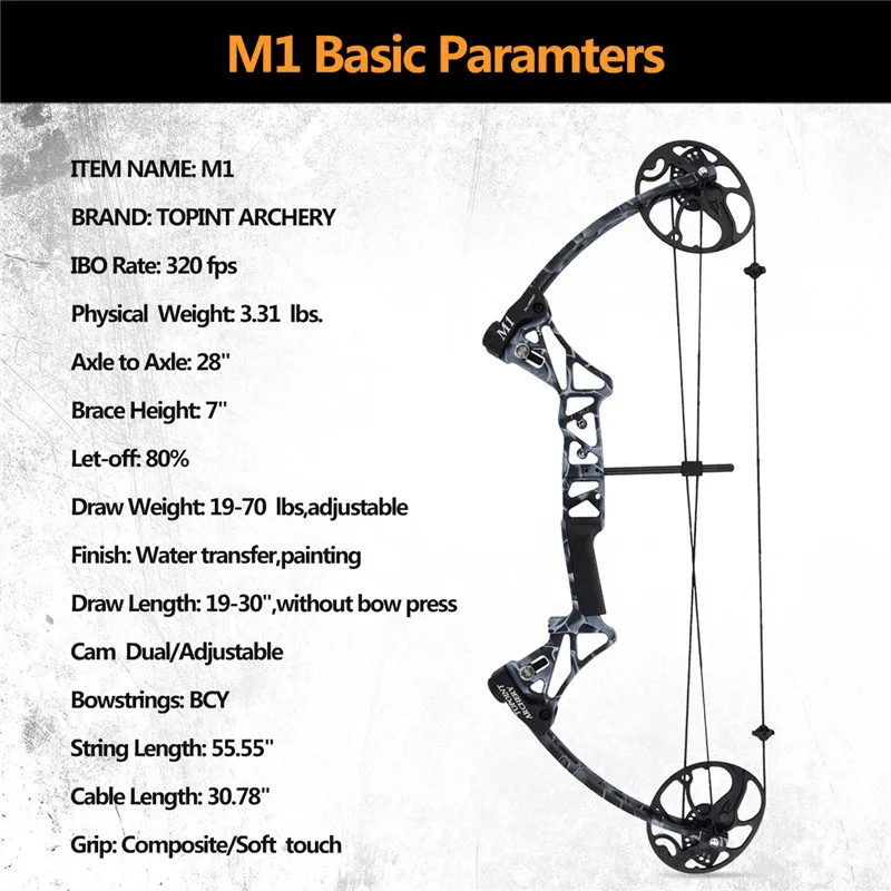 M1Archery блочный лук M1 блочный лук IBO конечности для охоты стрельбы кемпинга оборудование высокого качества материал композитный лук поле