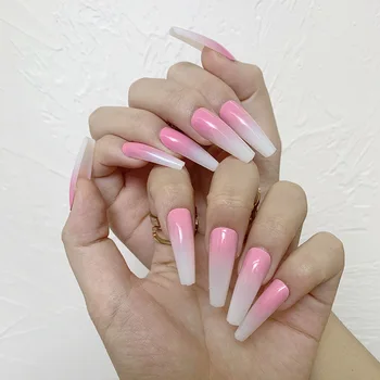 

24pcs Long Press On Nails Coffin Gradient Powder Color Wear With Finished Product Wearable Full Cover fake long fingernails