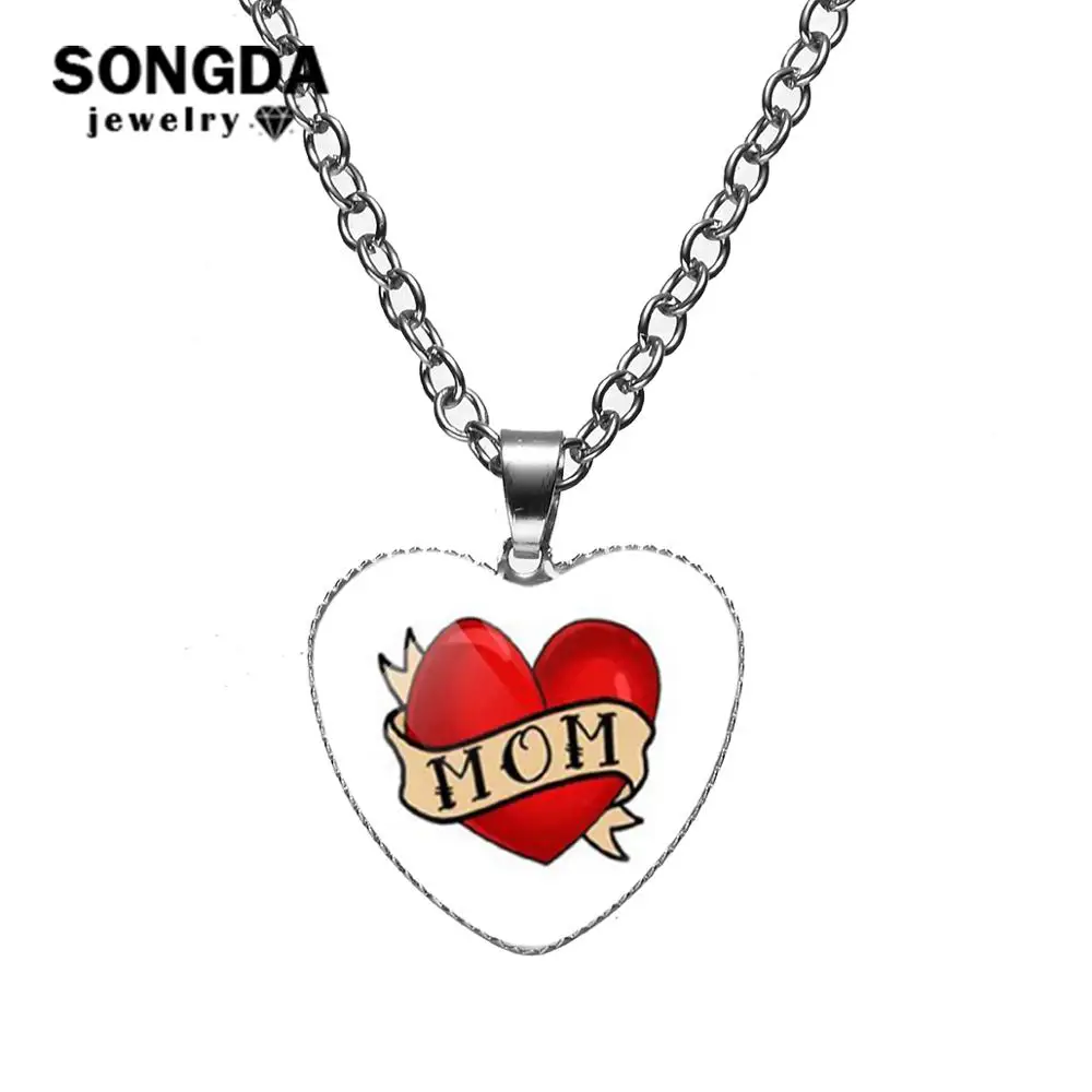 Надписи Mom Love Heart ожерелье с подвеской из стекла и кабошона ручной работы подарок