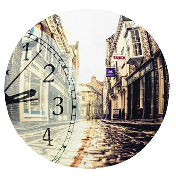 

Super Soft Plush Flannel Blanket Clock Retro Street Blankets Round Throw Blanket for Beds