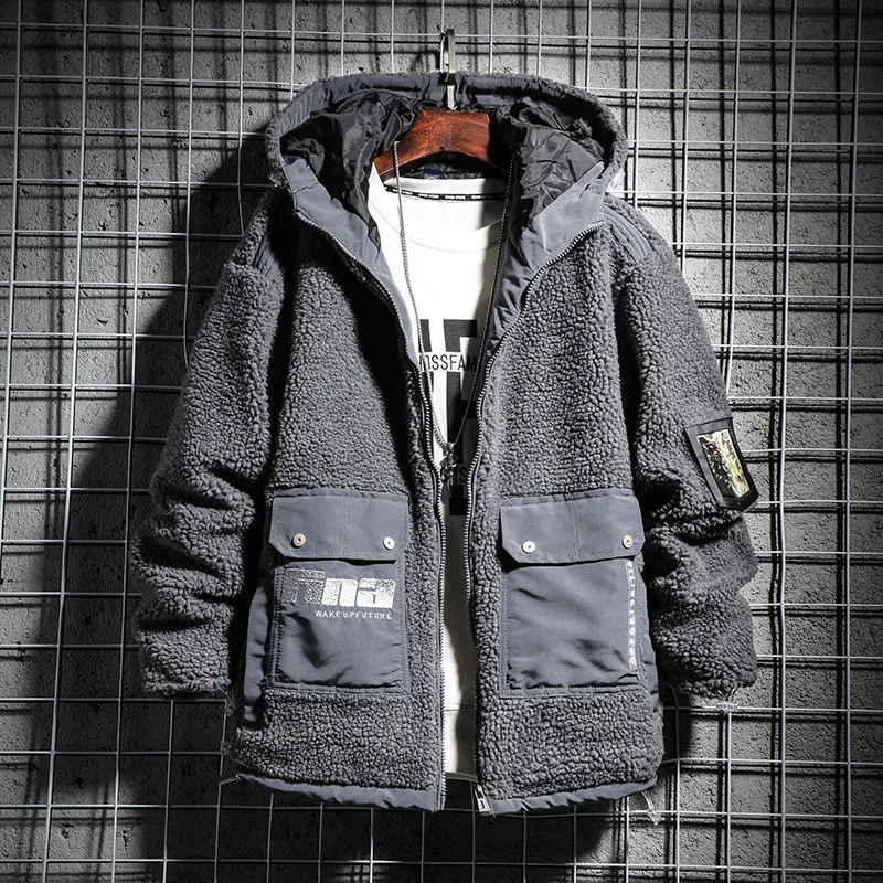 

2019 Autumn & Winter Berber Fleece Hooded Tops Korean-style Trend Loose-Fit Lambs Wool Teenager Jacket Versatile Men'S Wear