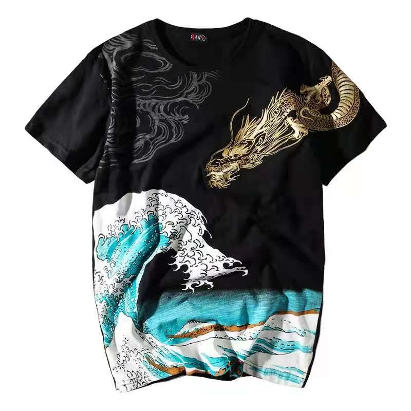 

Chinese Style Embroidery Pattern Luxury Short Sleeved T Shirt Men Summer New Quality 100% Cotton Oversized Camiseta Hombre M-3XL