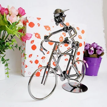 

Metal Bicycler Sculpture Cyclist Figurine Bicycle Rider Statue Bike Racer Hand Soldering Home Office Decor