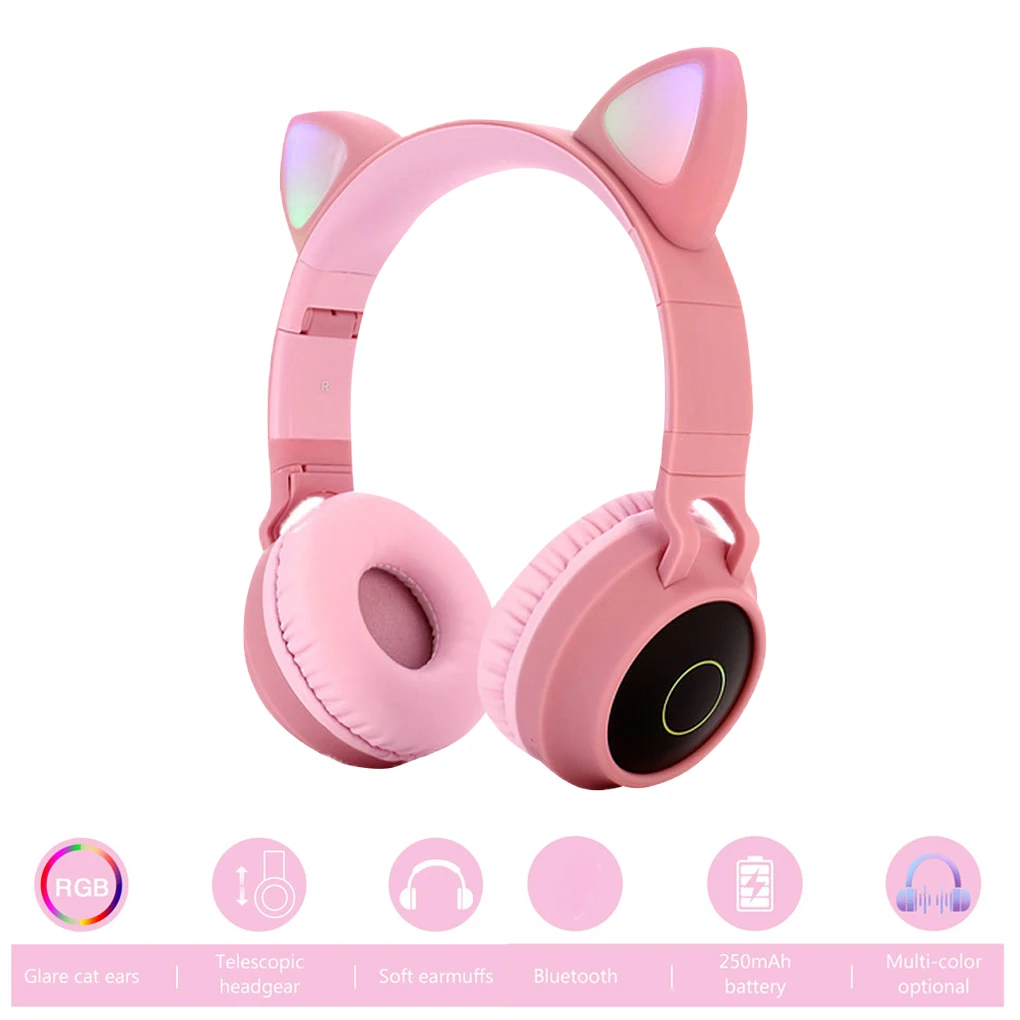 LED Cute Ear Noise Cancelling Headphone Bluetooth 5.0 Headset 3.5mm with Microphone | Электроника
