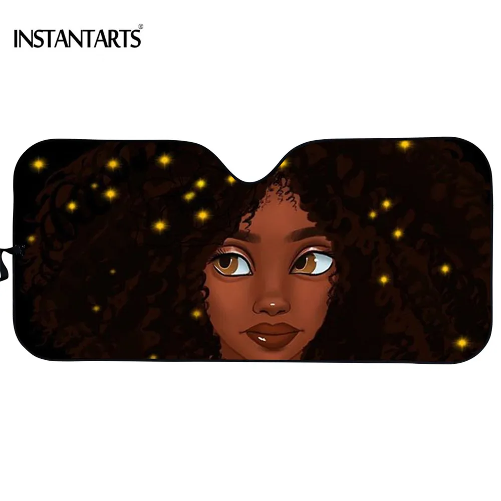 

INSTANTARTS Universal Car Windshield Cover African Black Art Girls Afro American Sun Shade Interior Protector Block Sun Durable