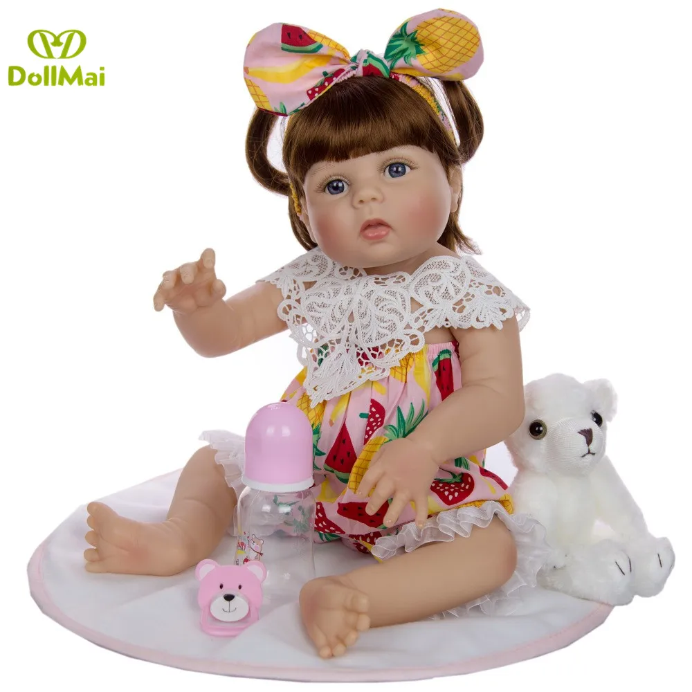 DollMai 55 см реалистичный полный Силиконовый Reborn Baby Dolls Девушка Силиконовые Bebes Reborn Реалистичная кукла куклы с мишкой милые