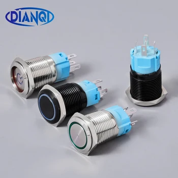

16mm Waterproof Metal Push Button Switch With LED light RED BLUE GREEN YELLOW Self-locking and Momentary illuminated button