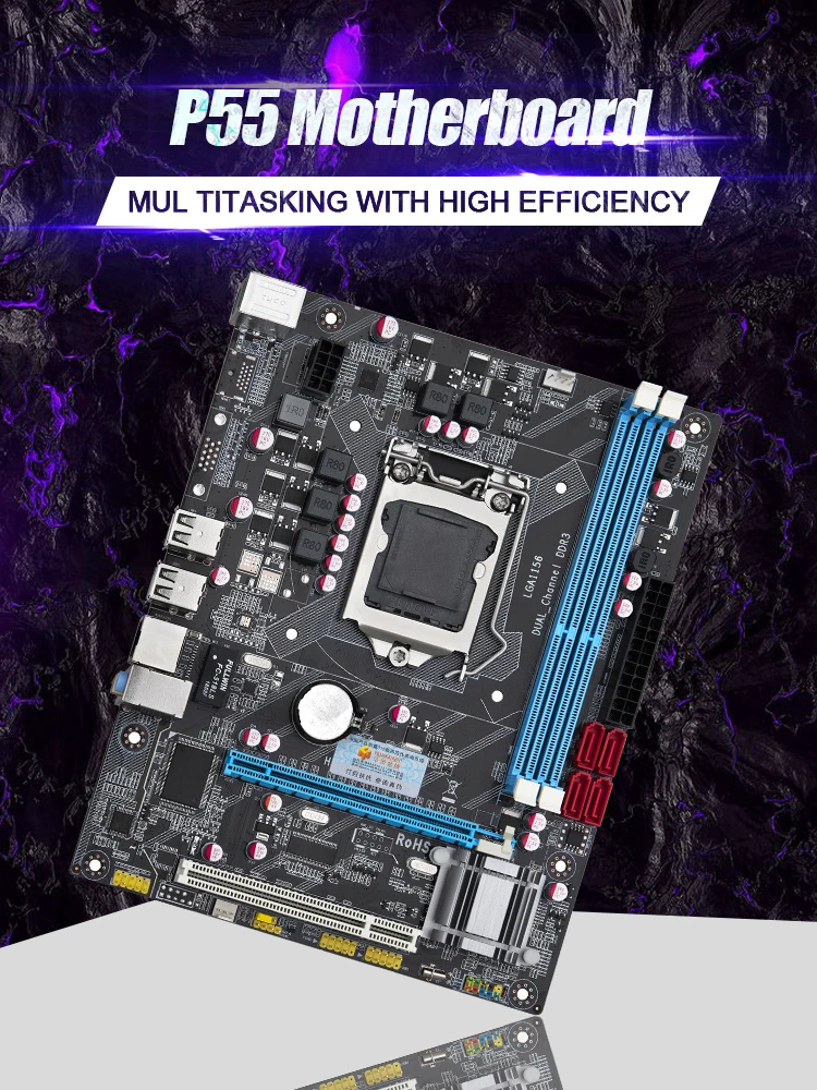 P55 материнская плата двухканальный DDR3 памяти USB2.0 PCI-E M-ATX рабочего Материнская для