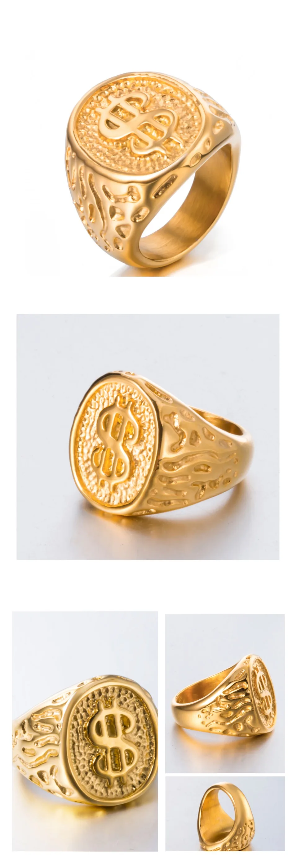 Золото$ деньги наличные доллар знак мужские Мальчики кольцо из нержавеющей стали хип-хоп ювелирные изделия Размер 8-14