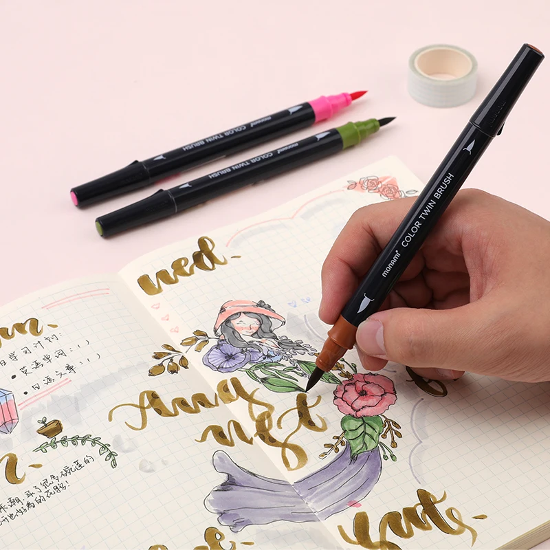 monami twin brush pen