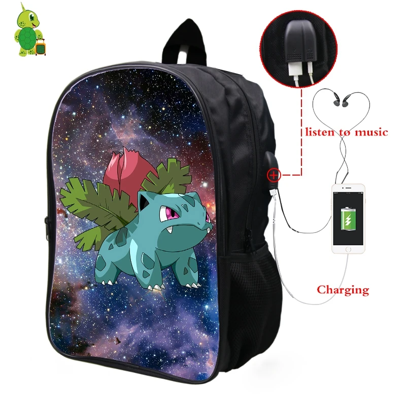 Рюкзак Pokemon Ivysaur Galaxy Space, многофункциональный usb-разъем для наушников, школьные сумки для мальчиков-подростков, рюкзак для девочек с отделением для ноутбука