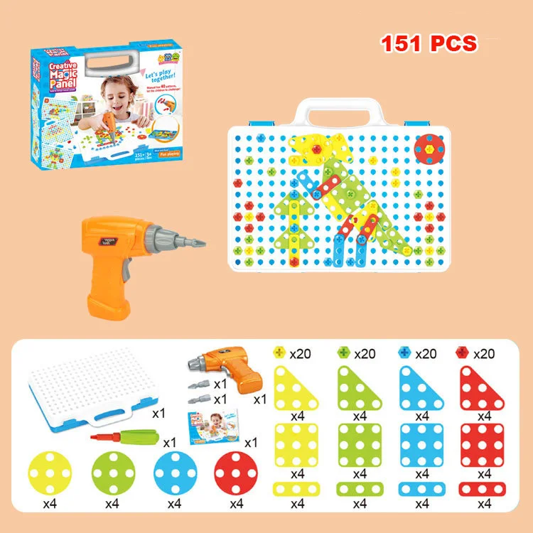 151pcs no box Креативные электрические сверла завинчивающиеся блоки собранные DIY Инструменты для моделирования строительный Развивающий комплект детских игрушек для мальчиков детские подарки - Цвет: 151pcs no box