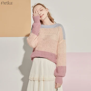 

ARTKA 2020 Autumn New Women Sweater Elegant Multicolour Mohair Knitted Sweater Loose Long Sleeve Pullover Wool Knitwear YB20608Q