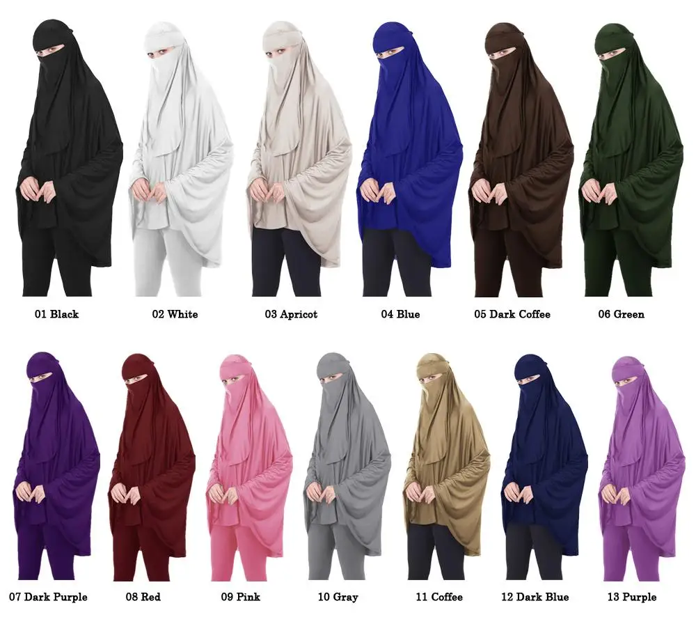 Niqab длинный химар хиджаб платок-накидка мусульманская Амира абайя для молитв исламские накладные арабские 2 шт. молитвенная одежда+ вуаль поклонение обслуживание