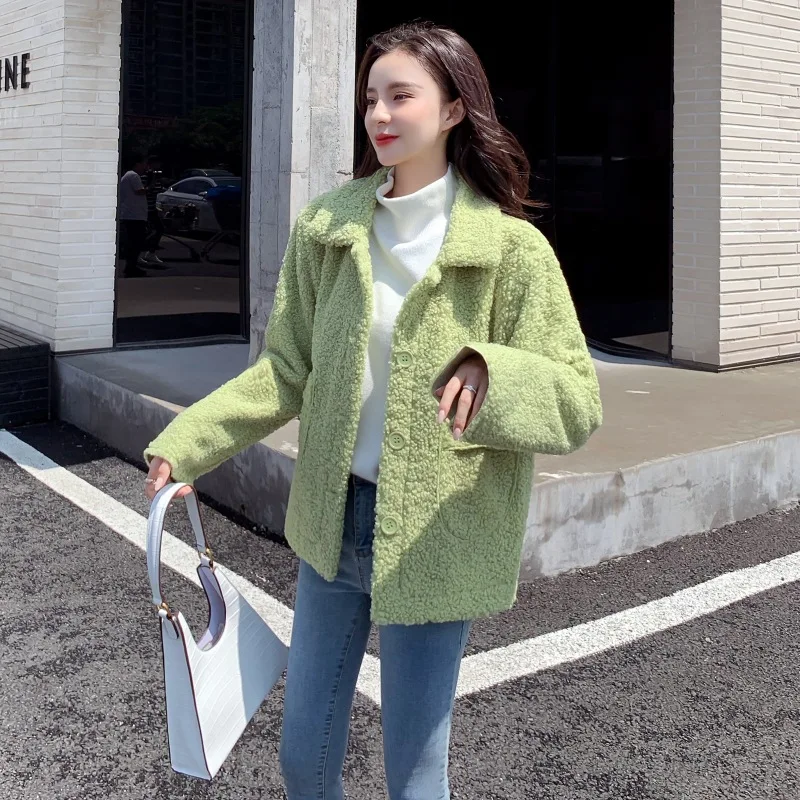 Very best  Photo Shoot 2019 Autumn And Winter New Style Korean-style Woolen Jacket Women's Graceful Fur Lambs 