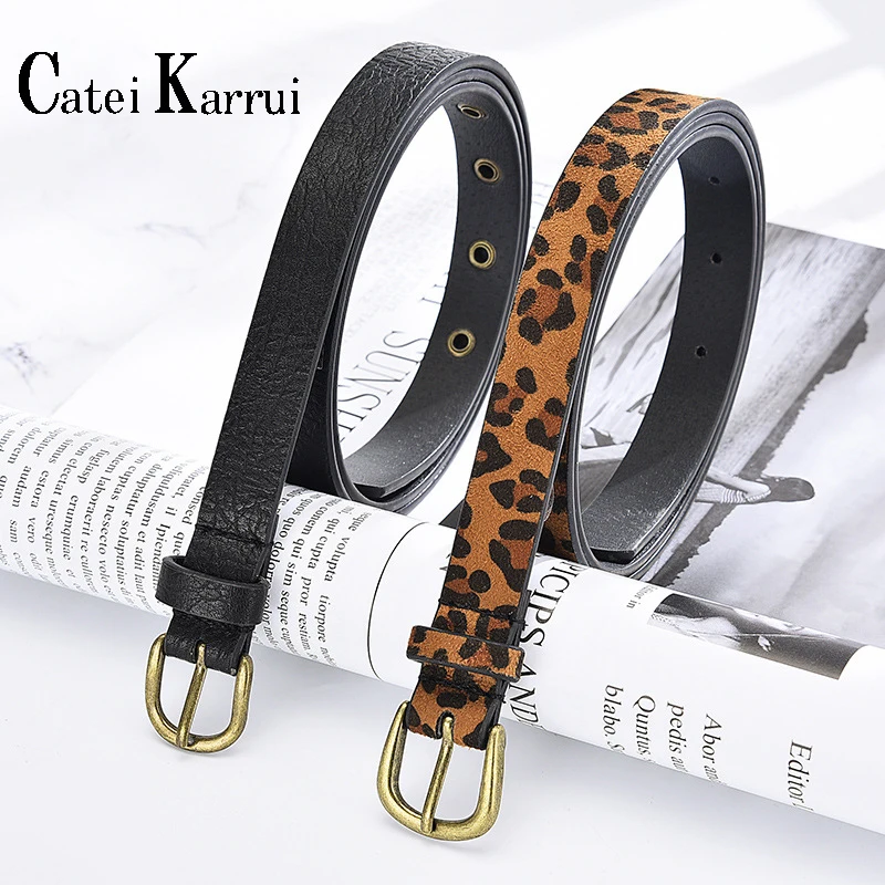 

Women's Leather Skinny Belts for Dress Jeans Pants Leather Belt Luxury brand fashion Leopard decoration Retro leather punk belt