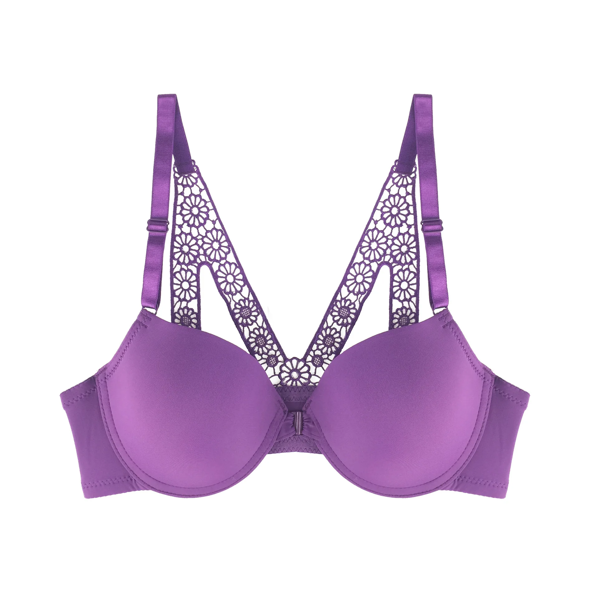 Сексуальный бюстгальтер на спине, простое модное удобное нижнее белье с пуш-ап - Цвет: Purple