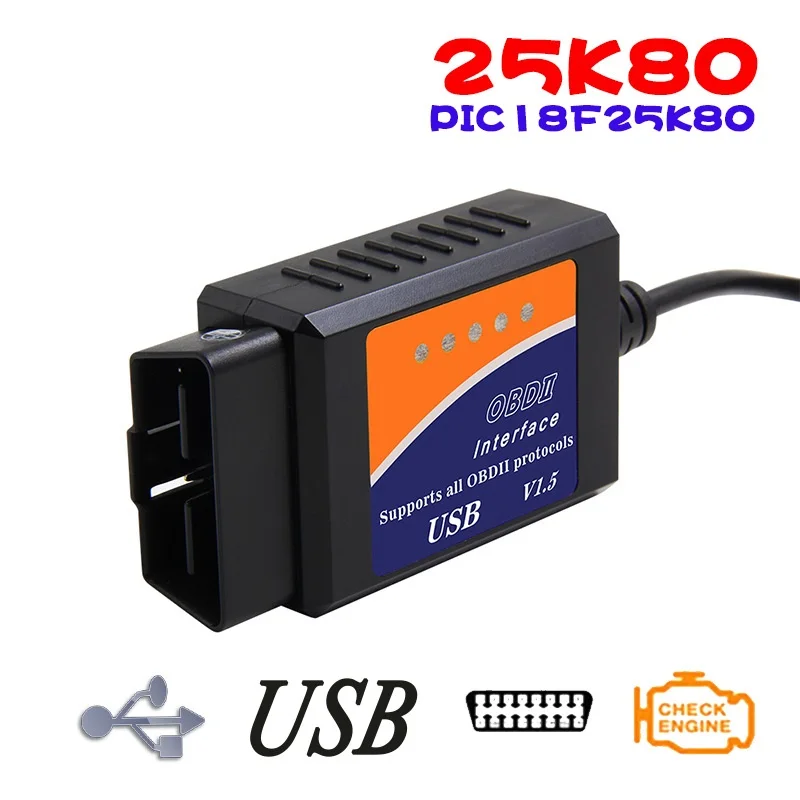 ELM 327 1,5 Мини OBD2 USB V1.5 сканер elm327 pic18f25k80 для мульти-брендов CAN-BUS USB считыватель кодов диагностический кабель аксессуары