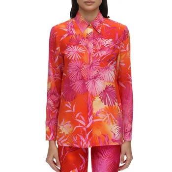 

European and American loose 2020 spring and summer new fashion retro lapel jungle print single-breasted long-sleeved shirt