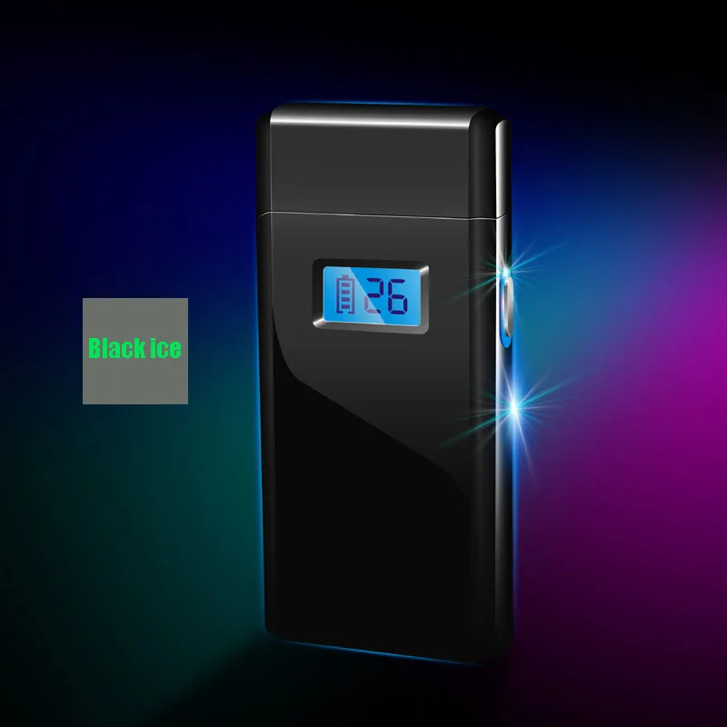 Двойная дуговая зажигалка, дисплей питания, персонализированная usb зарядка, зажигалка, трубка, воспламенитель, ЖК-дисплей, кнопка Зажигания, зажигалка - Цвет: ice black