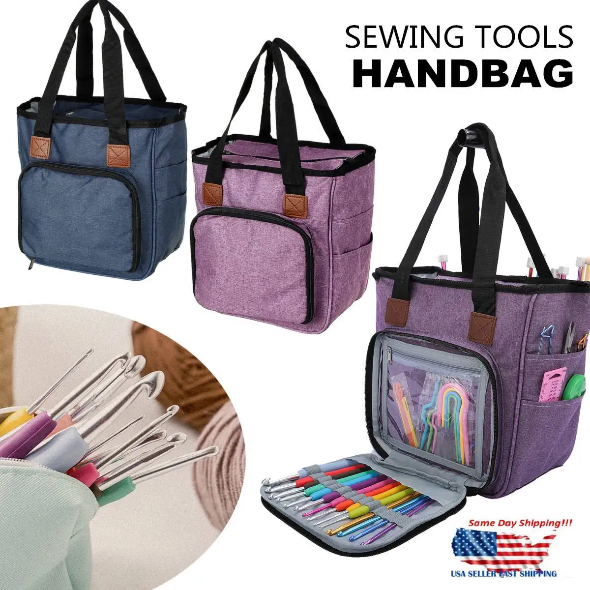 

Women Large Capacity Multi-purpose Sweater Sewing Storage Bag Oxford Waterproof Multiple Compatment Messenger Bags Knitting Bag