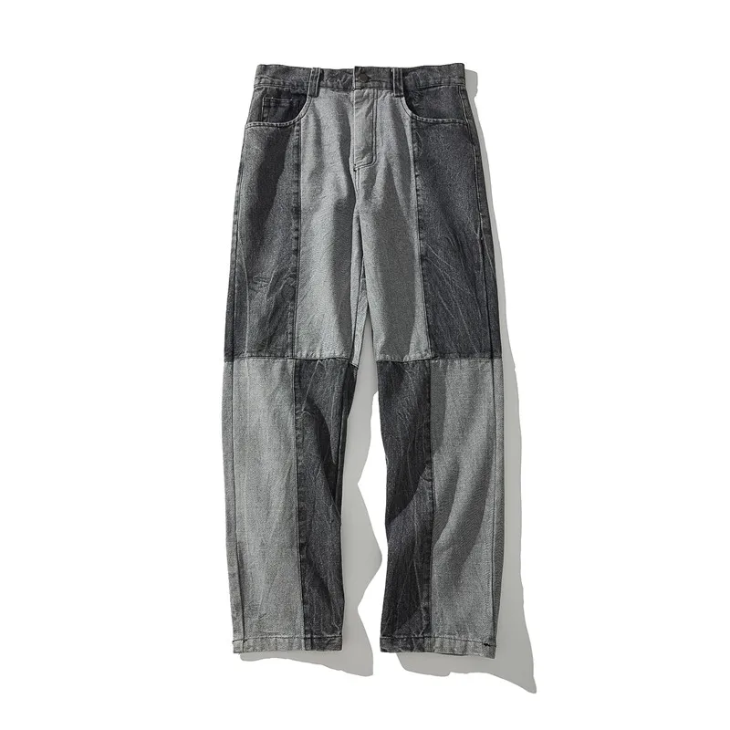 grey pants Темные иконы Лоскутная стирка материал хип-хоп брюки мужские прямые Стиль Уличная мода мужские брюки 2 цвета - Цвет: grey pants