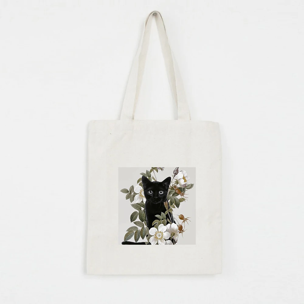 Женские холщовые сумки с милым принтом кота, эко многоразовые хозяйственные сумки с большой складной сумкой на плечо для девочек, Повседневная Сумка-тоут - Цвет: R31WHITE