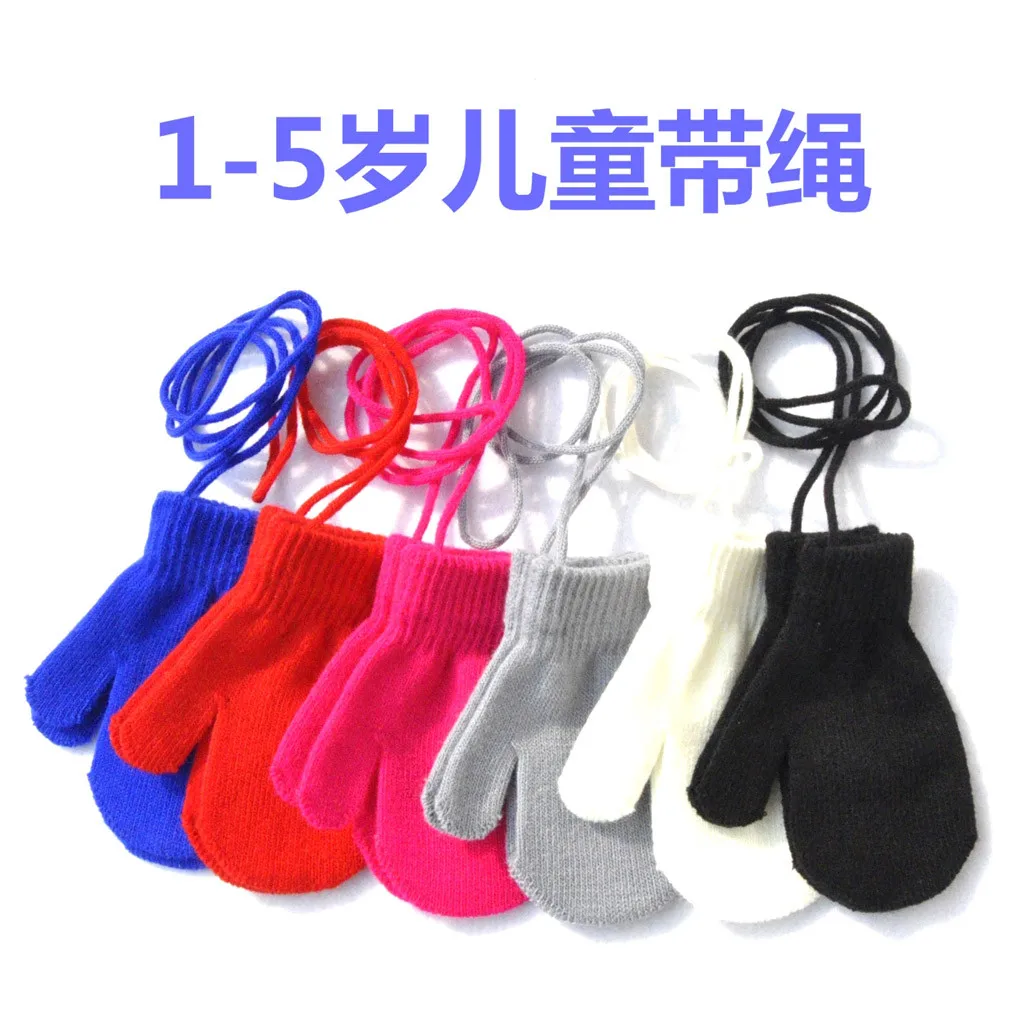 Children Winter Kids Gloves Warm Solid Knitted Cute With String Touchscreen Gloves Tactical Gloves Перчатки Guantes Handschoenen