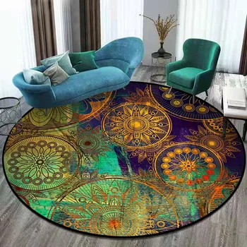 

Mandala Flower Ethnic Style Living Room Bedroom Hanging Basket Chair Non-slip Round Mat Carpet