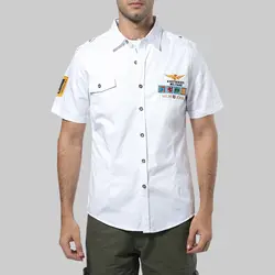 Новинка 2019, хлопковая рубашка с коротким рукавом, модная униформа для ВВС, мужская рубашка с вышивкой, армейская Военная одежда, Размер 4XL