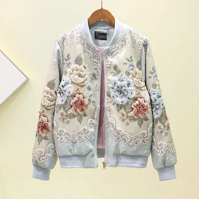 Light Blue Уличная harajuku цветочное пальто куртка Женская корейский стиль модиш Мода бомбер Цветочная вышивка осень зима новое поступление - Цвет: Light Blue