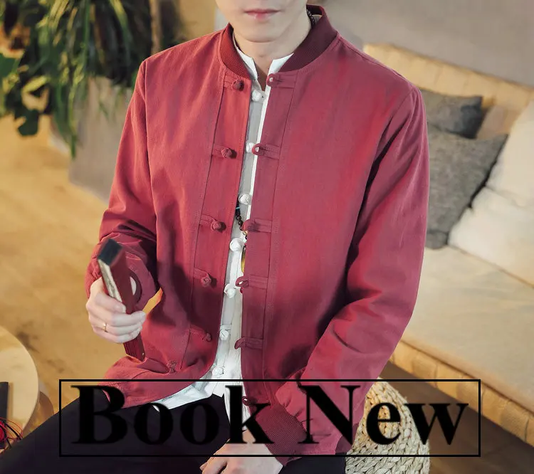 New Traditional Chinese Style Jacket Coat Men Cotton Linen Loose Mens Jackets Solid Casual Coat Male Plus Size M-5XL