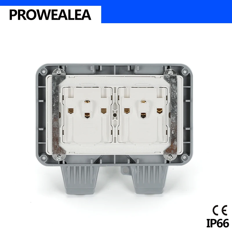 Weatherproof Socket IP66 Waterproof Socket Outdoor Wall Power Socket Double 5 Hole Switch Standard Electrical Outlet Grounded