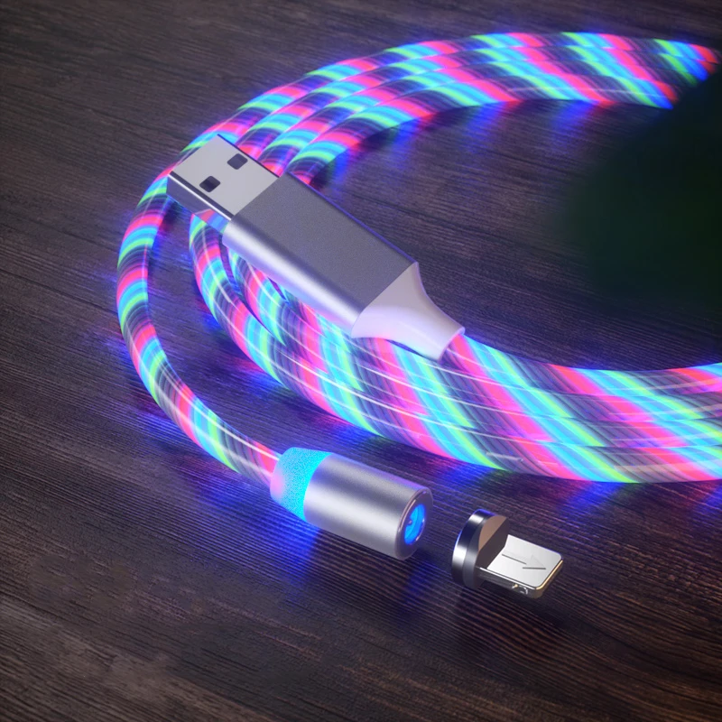 Магнитный светящийся USB-кабель JUSFYU с разъемом Type-C Micro-USB Lighting на выбор длина 1-2 м |