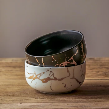 

New Marble Ceramic Bowl Home Tableware Set Nordic Style Porcelain Breakfast Rice Dinner Noodle Soup Round Bowls