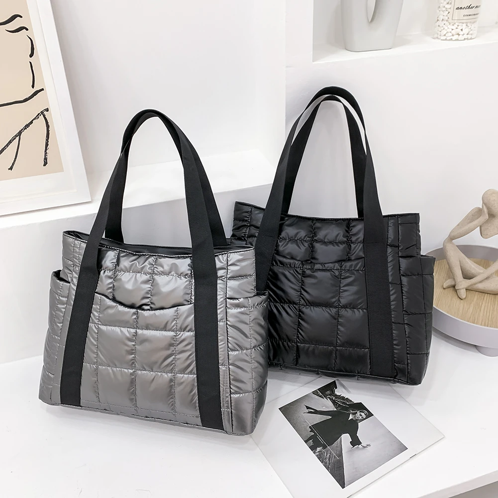 Space Padded Women Shoulder Bags For Winter 2021 Large Capacity Black Handbags  Designer Nylon Cotton Warm Tote Solid Sac A Main - Shoulder Bags -  AliExpress