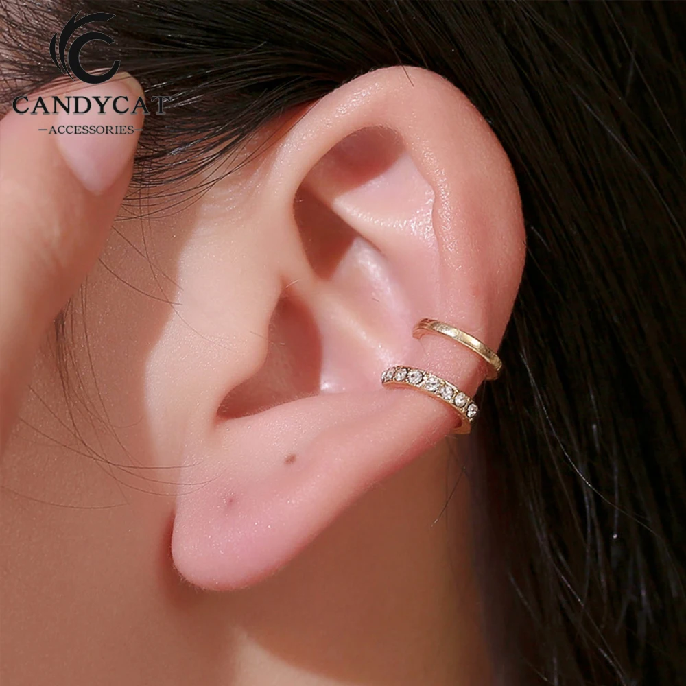 

Vintage Punk Crystal Geometry Ear Clip Cuff Wrap Earrings for Women Non Pierced Clip on Silver Gold Earrings Jewelry Earcuffs