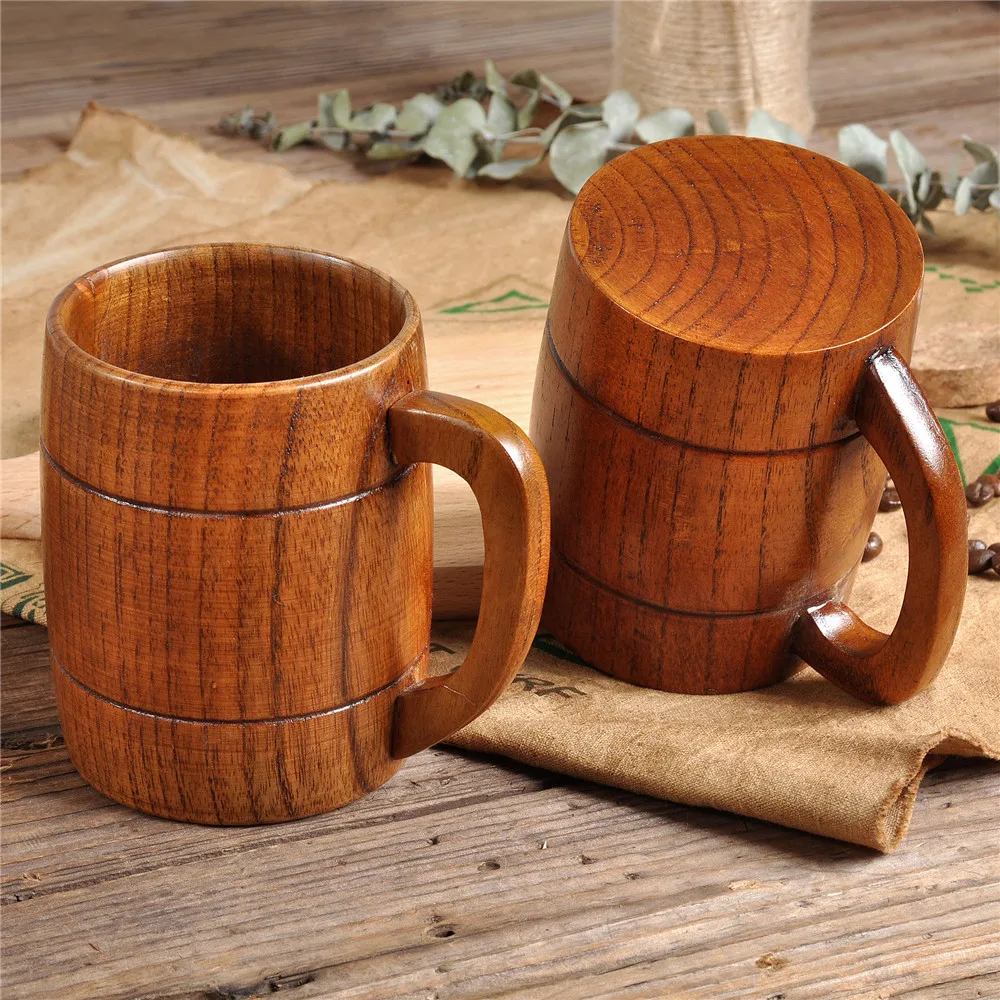 Handcrafted Wood Wooden Milk Beer Mug Souvenir Handmade Tea Cup Barrel 0.5 L Oak 