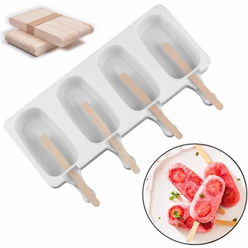

Silicone Ice Cream Mould Household Homemade DIY Ice-lolly Bar Freezer Mold Maker with Wooden Stick