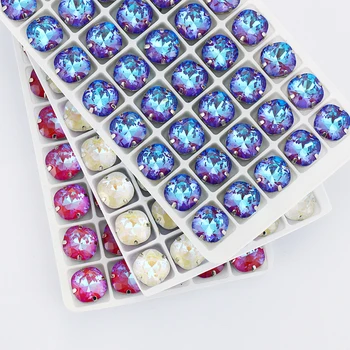

6-12mm Mocha Square Rhinestone With Claws Pointback Blue Rhinestone Settings Hollow Out Thicken Copper Glass Strass Stones