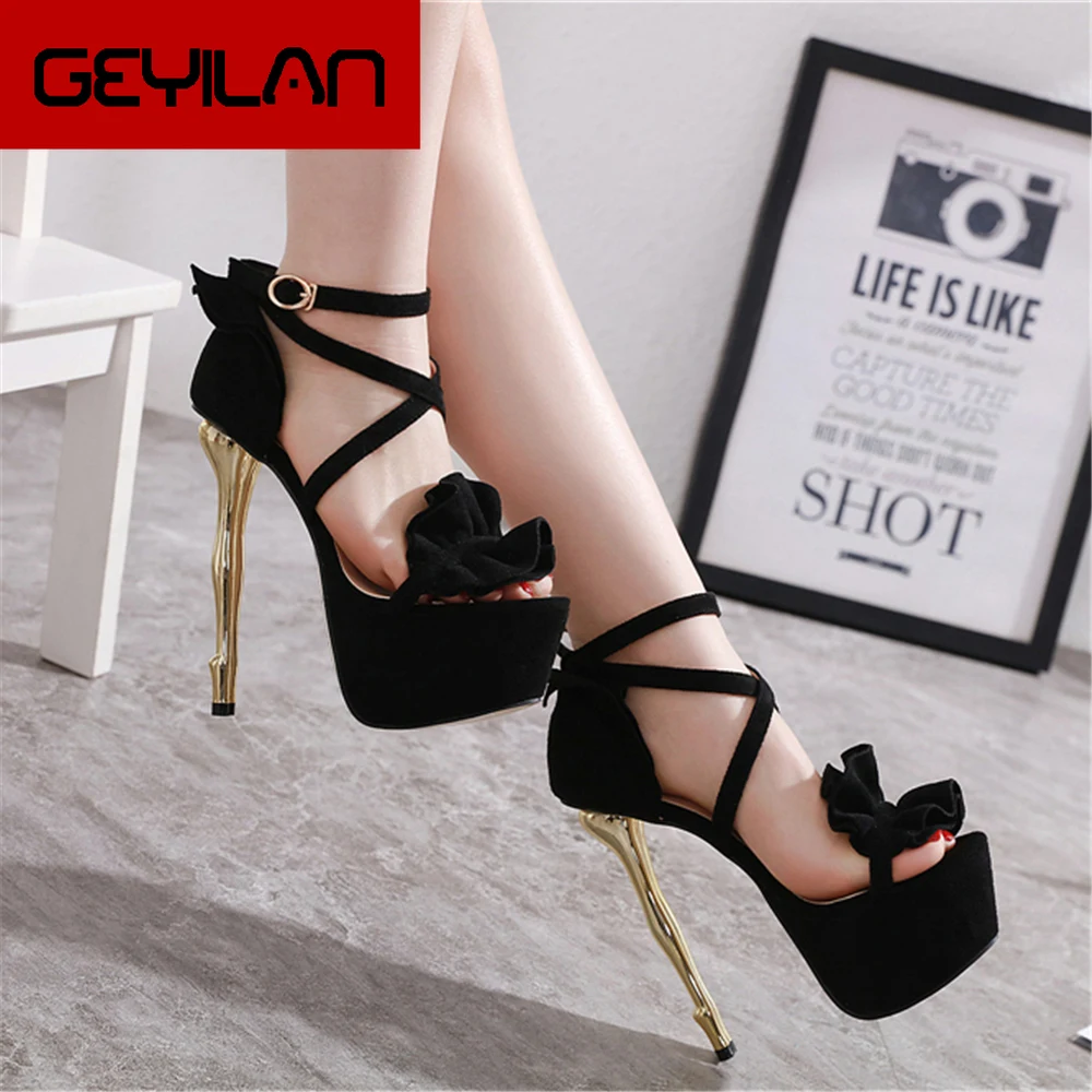 

2020 new Summer Women 15cm High Heels Suede luxury Sandals Fetish Striptease prom Strap Pumps 6cm Platform Open toe Party Shoes