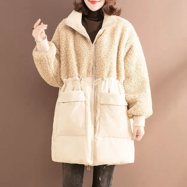 long duvet coat Woman Jacket Parkas Coat Coat Women's Winter Fashion Stitching Lamb Wool Cotton Coat Loose Large Size Women Veste Femme womens long black puffer coat