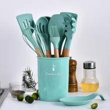 Conjunto de utensílios de cozinha de silicone não-vara espátula pá de madeira lidar com ferramentas de cozinha conjunto com caixa de armazenamento conjunto de ferramentas de cozinha