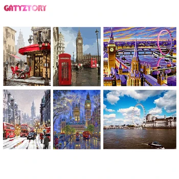 

GATYZTORY London street landscape diy frame oil painting by numbers kits for adults acrylic picture by numbers on canvas wall ar