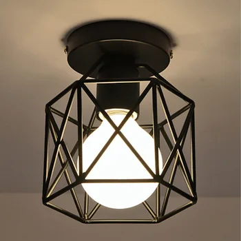 

Industrial Ceiling Lamp Shade Fixture For Hallway Entrance Aisle Porch Square Diamond Iron Chandelier Pendant Light