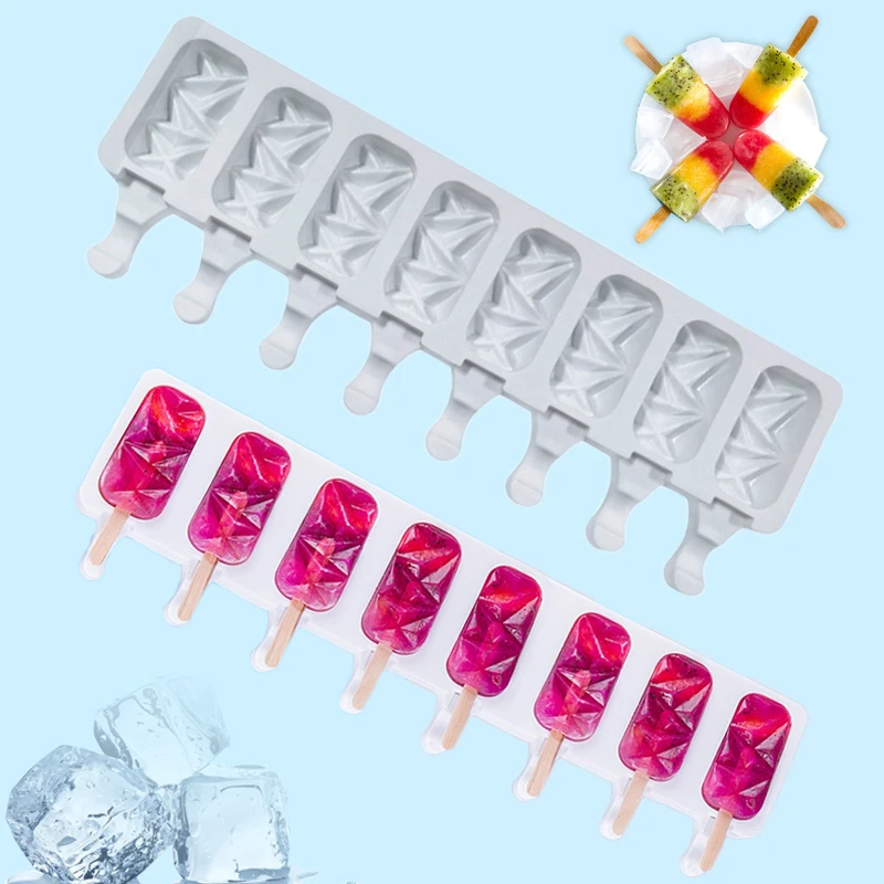 

8-cavity Silicone Ice Cream Mold Diamond Small Oval DIY Homemade Popsicle Moulds Dessert Ice Pop Lolly Maker Reusable Tool