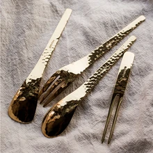 Japanese INS Handmade Hammer Grain Coffee Spoon Afternoon Tea Ice Cream Dessert Cake Fruit Fork