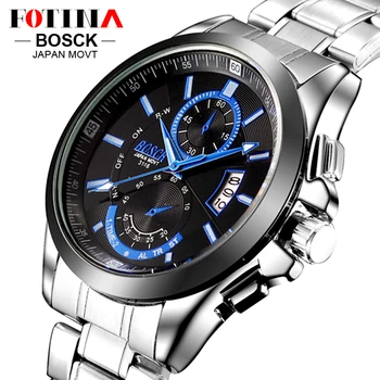 Luxury Brand BOSCK Casual Business Watch Men Stainless Steel Water Resistant Quartz Clock Auto Day Date Watches Montre Homme 1