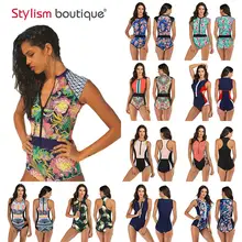 Женский Рашгард плавательный костюм без рукавов спортивный топ для серфинга активный купальный костюм на молнии цельный купальник купальный костюм Монокини